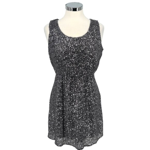 The Vintage Shop Cutout Silver Sequin Sleeveless Party Mini Dress Size Large - Picture 1 of 12